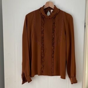 Sezane Elegant Brown Ruffle Blouse